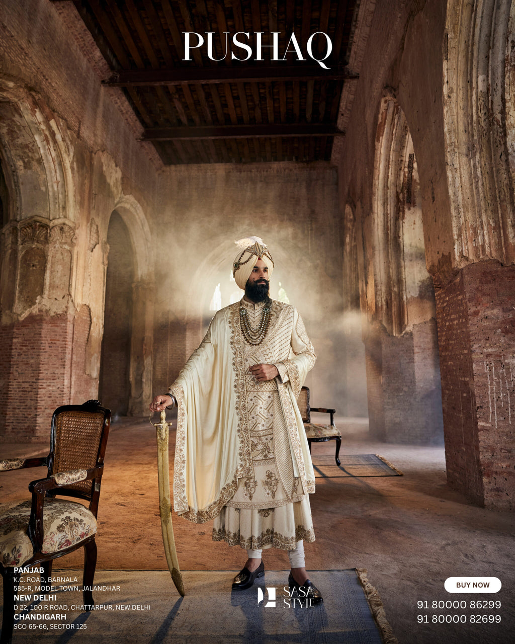 Regal Elegance in Off-White Pushaq for Punjabi Sikh Wedding