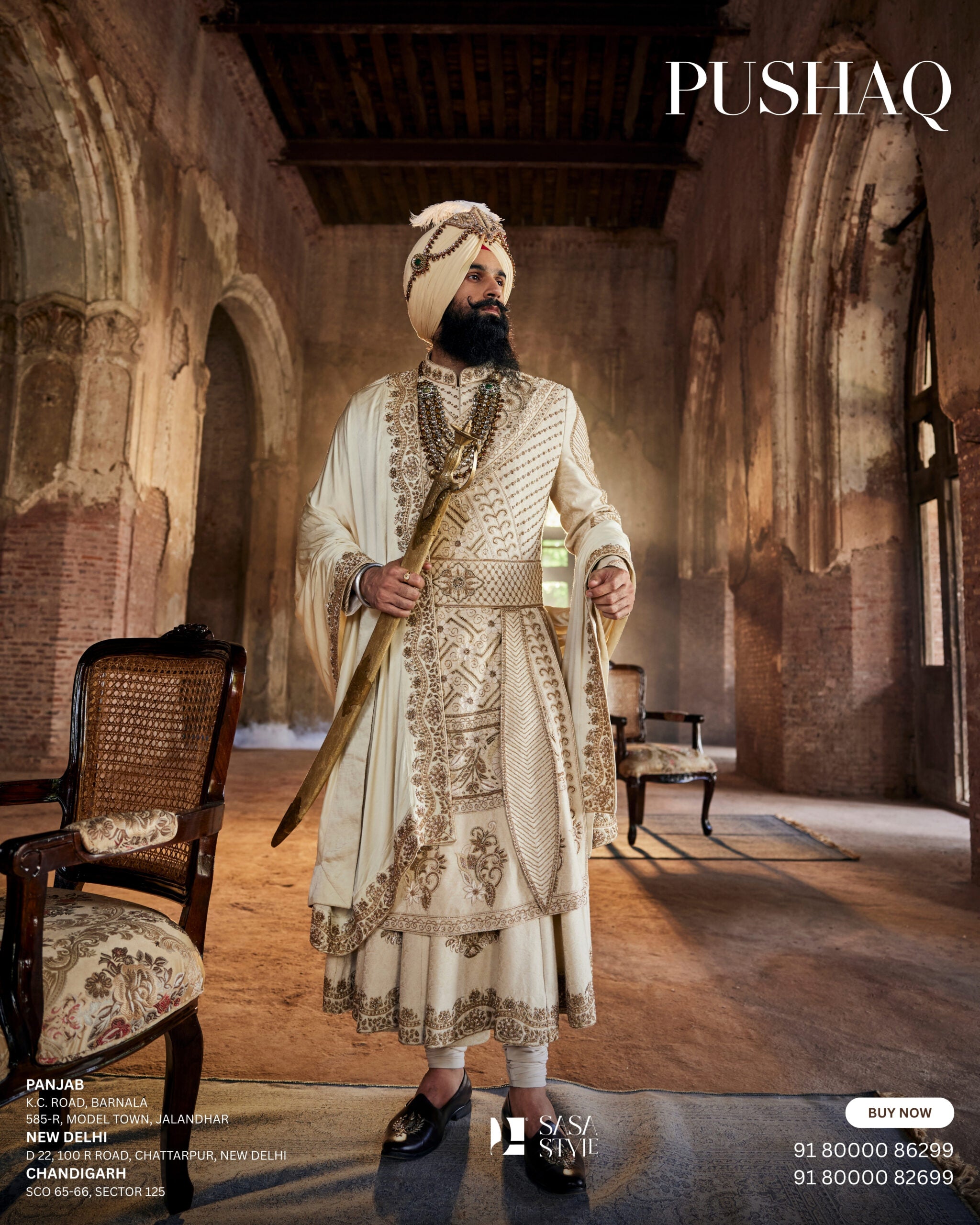 Regal Elegance in Off-White Pushaq for Punjabi Sikh Wedding