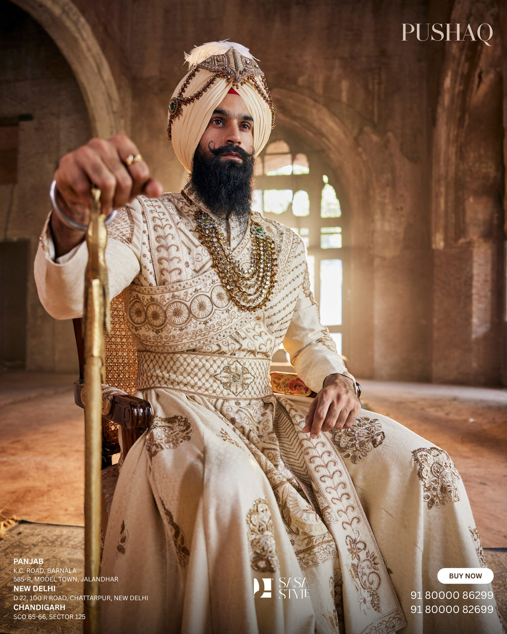 Regal Elegance in Off-White Pushaq for Punjabi Sikh Wedding