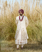 Off-White Sherwani Set with Embellished Palla