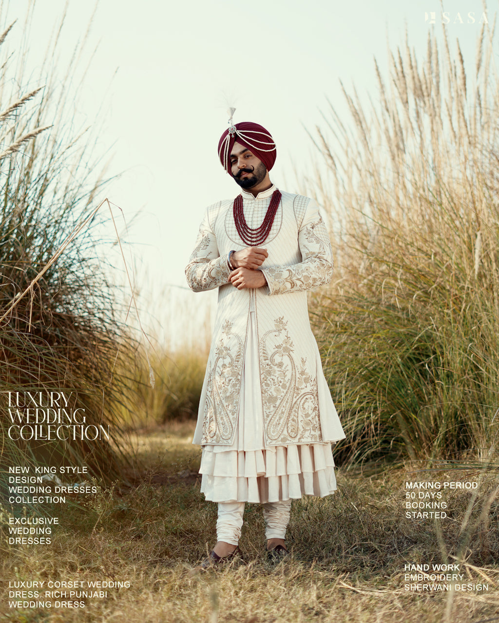 Off-White Sherwani Set with Embellished Palla