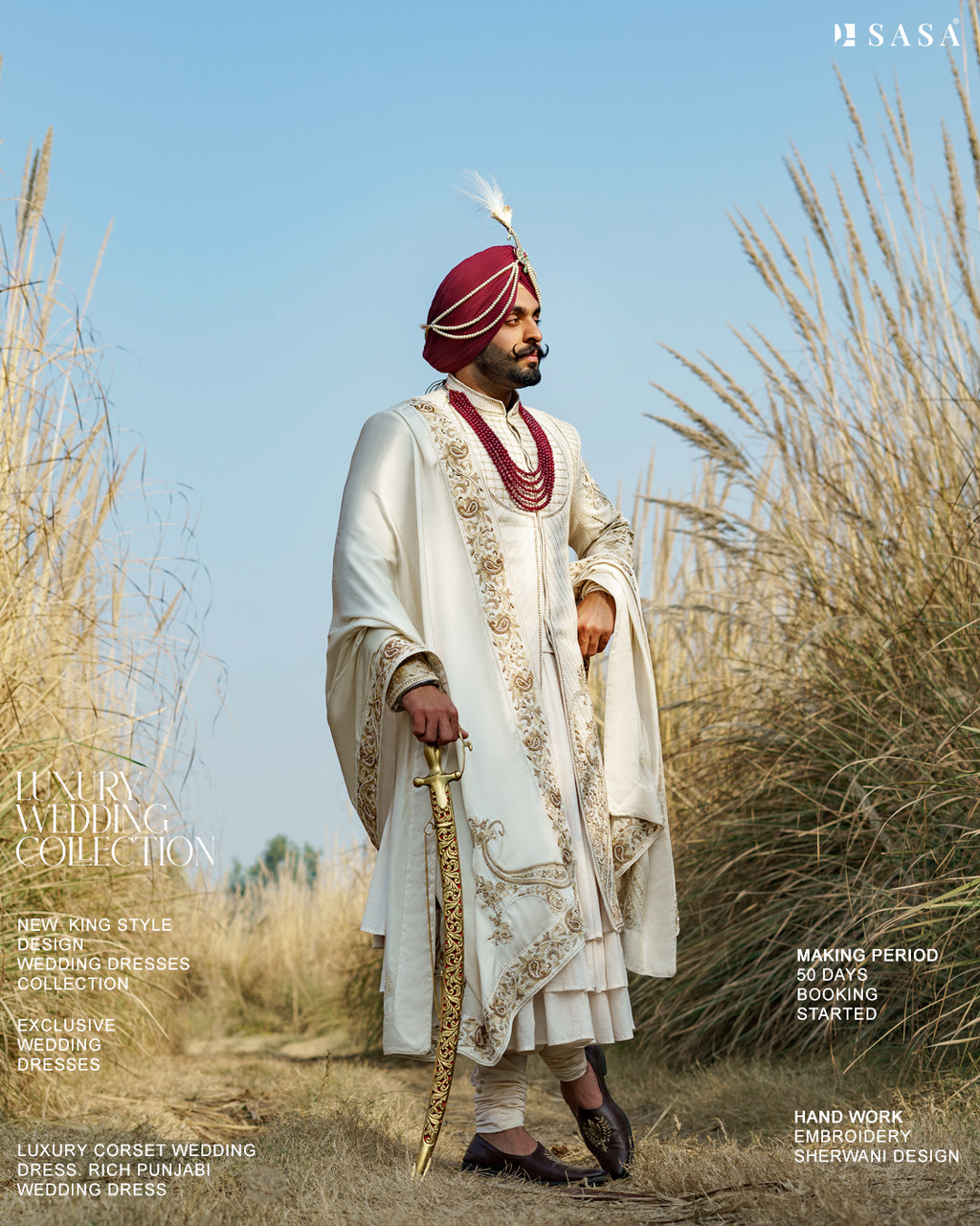 Off-White Sherwani Set with Embellished Palla