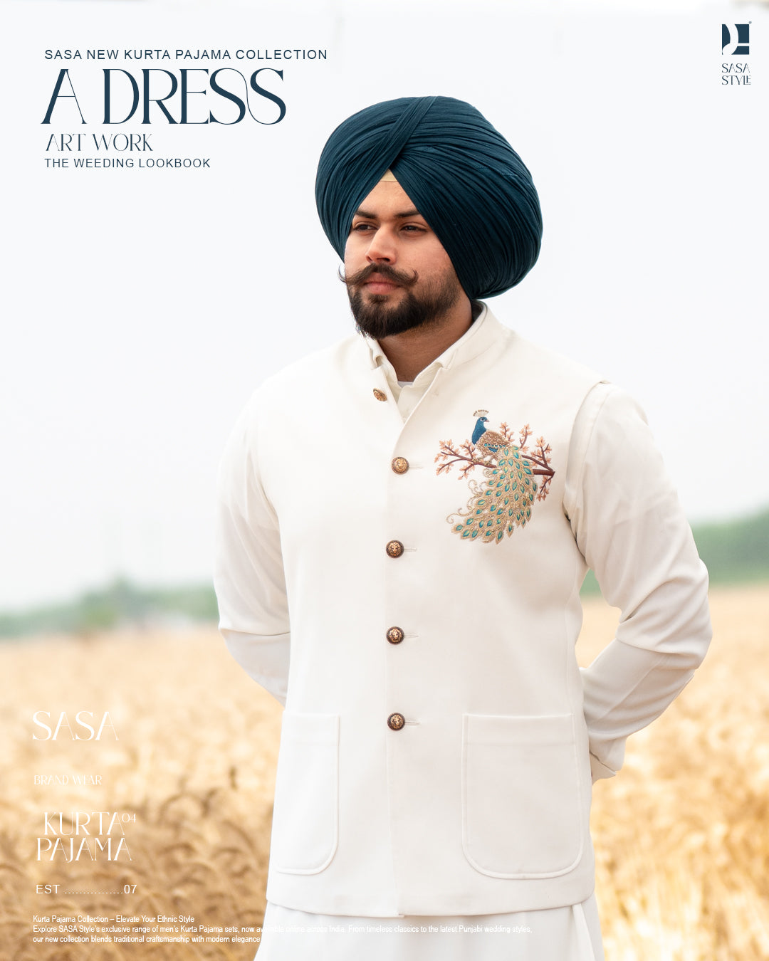 Off White Peacock Embroidered Jacket with Off White Kurta Salwar