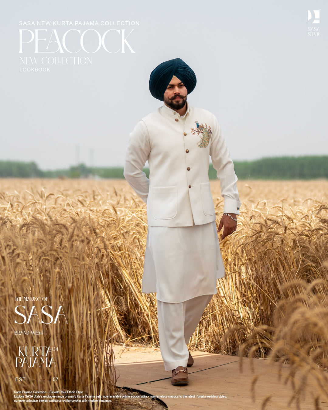 Off White Peacock Embroidered Jacket with Off White Kurta Salwar