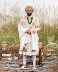 Off White Sherwani with Multicolor Floral Embroidery