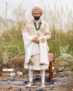 Off White Sherwani with Multicolor Floral Embroidery