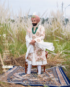 Off White Sherwani with Multicolor Floral Embroidery