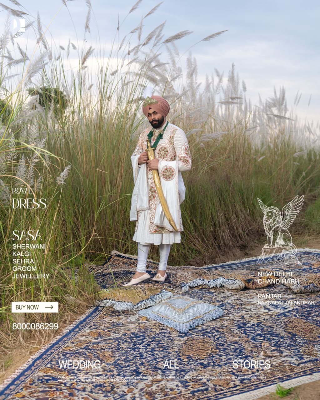Off White Sherwani with Multicolor Floral Embroidery