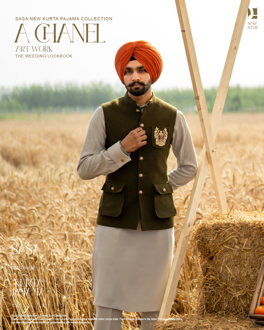 Olive Green Deer Embroidered Jacket with Pista Kurta Pajama