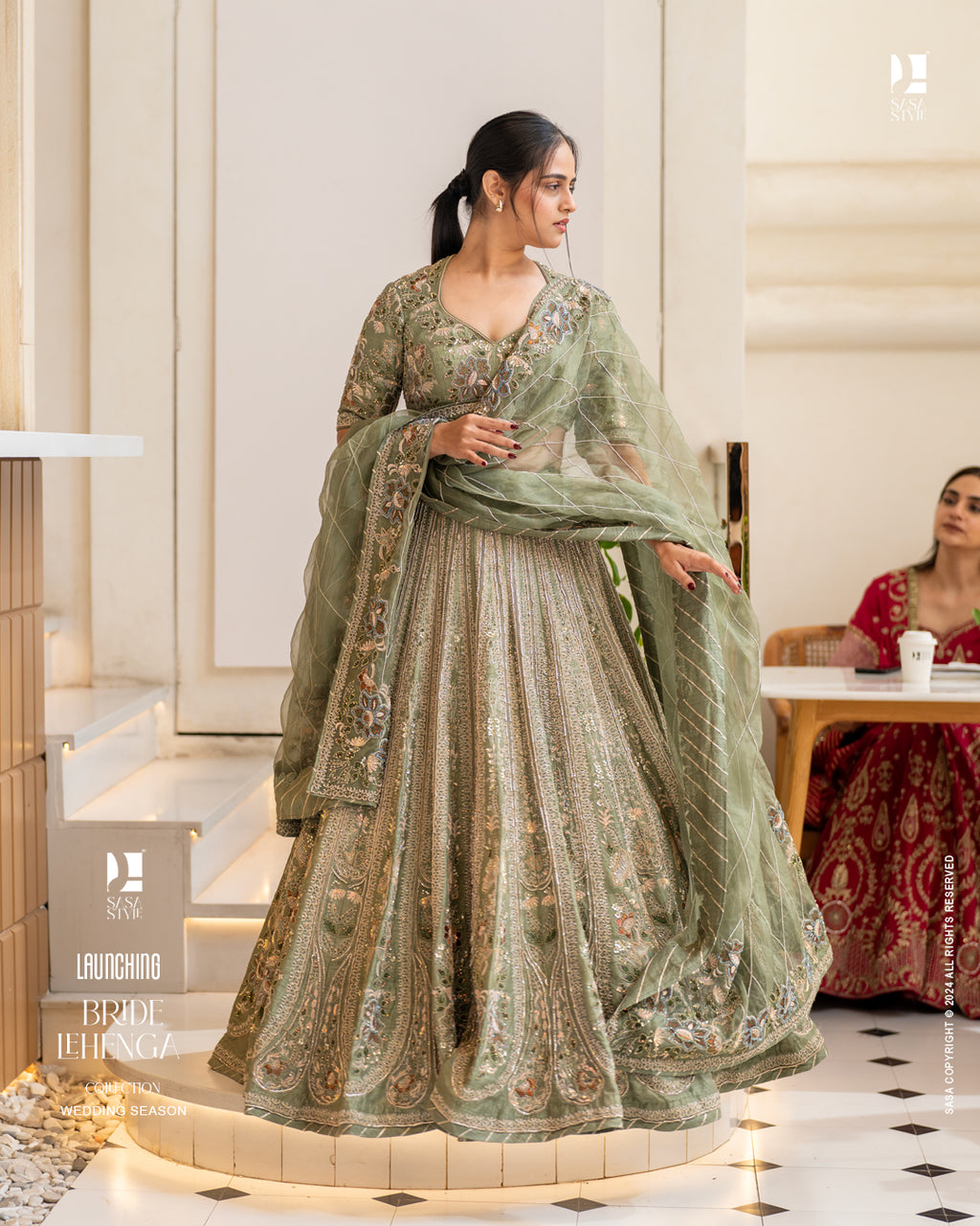 Captivating Olive Green Lehenga