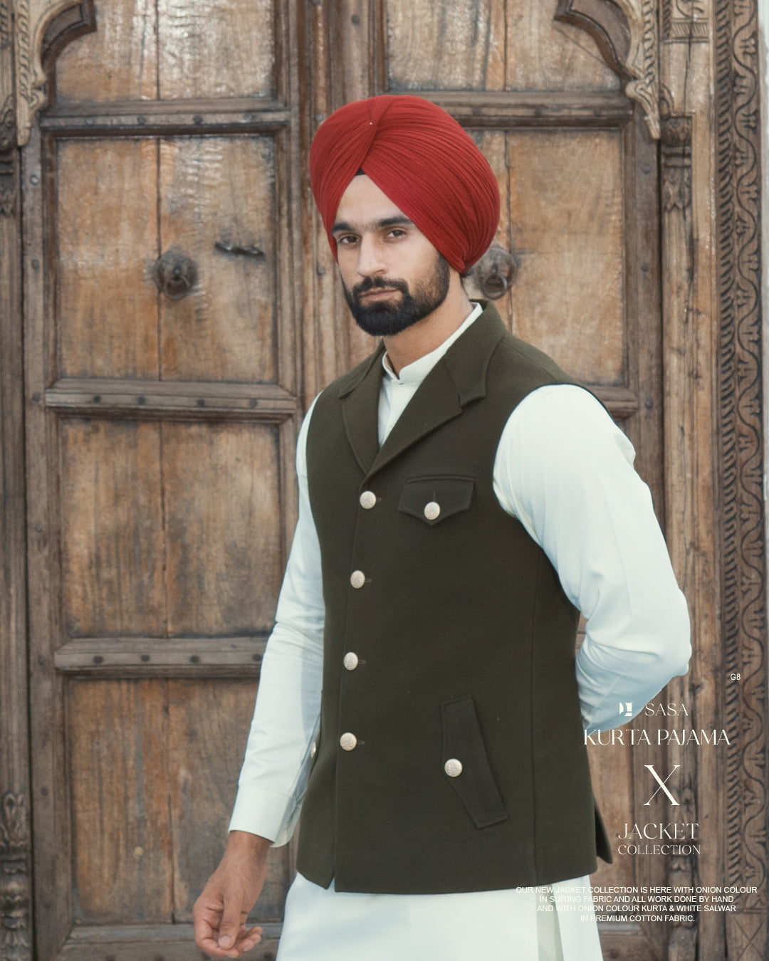 Olive Pocket Style Jacket with Ivory Kurta Pajama
