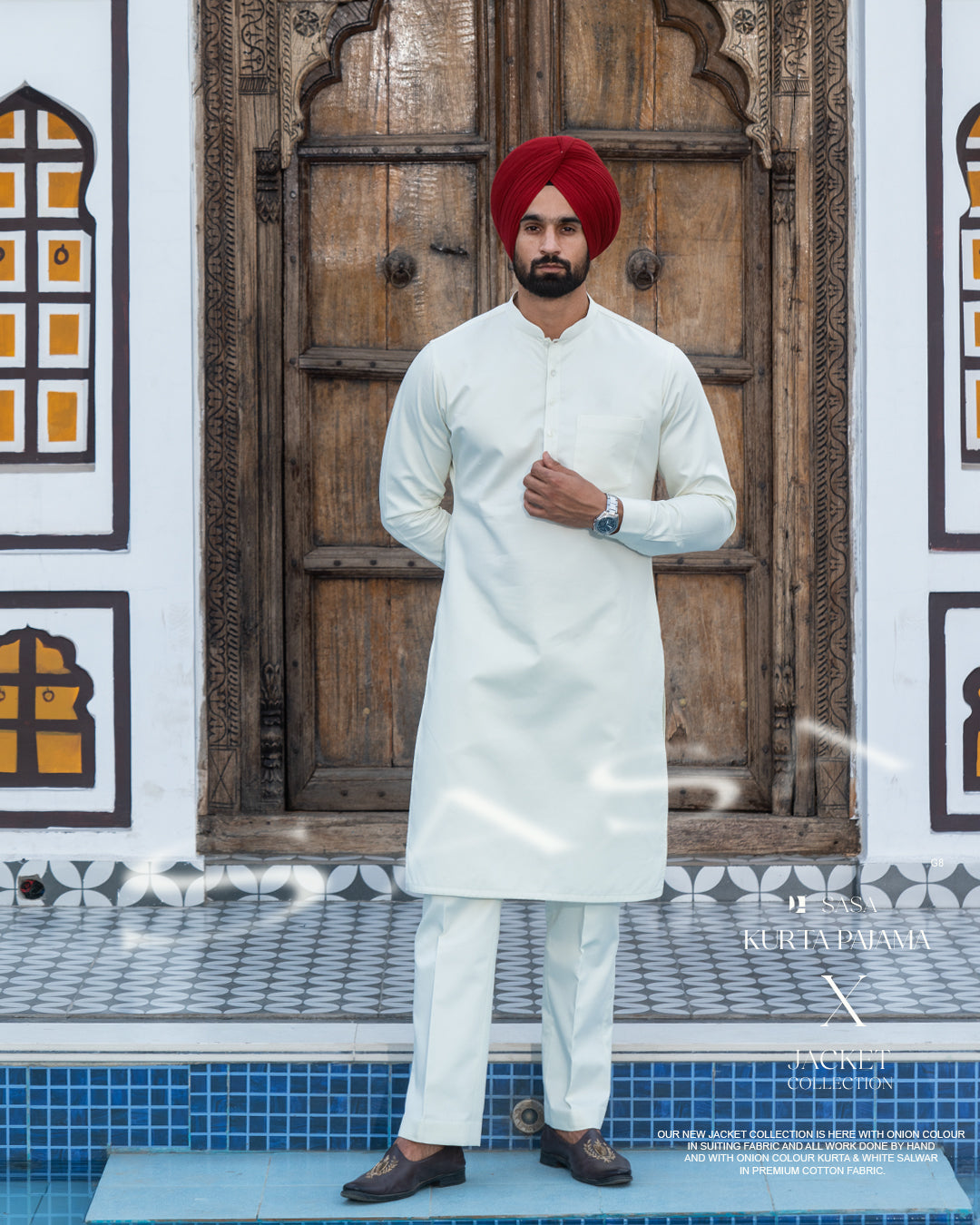 Olive Pocket Style Jacket with Ivory Kurta Pajama