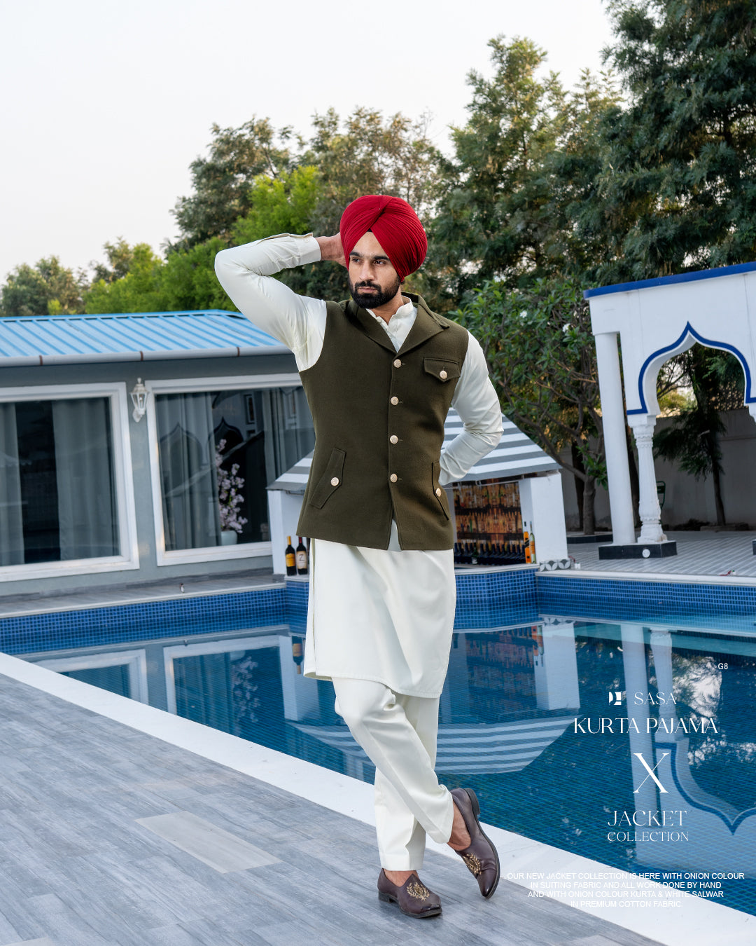 Olive Pocket Style Jacket with Ivory Kurta Pajama