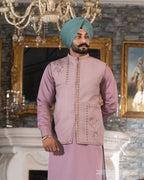 Onion Pink Handworked Jacket with Onion Kurta and White Salwar