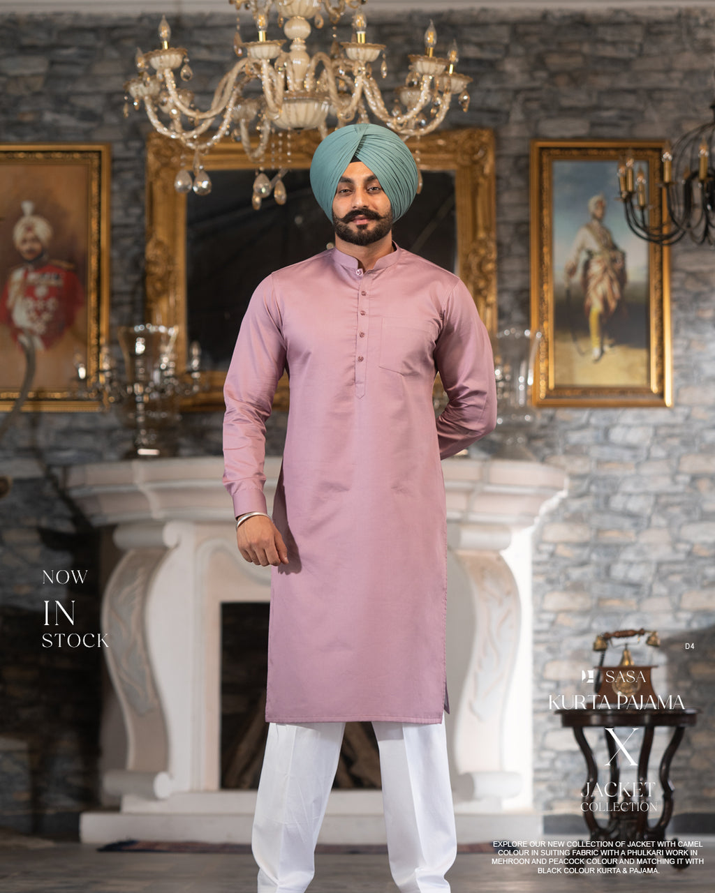 Onion Pink Handworked Jacket with Onion Kurta and White Salwar