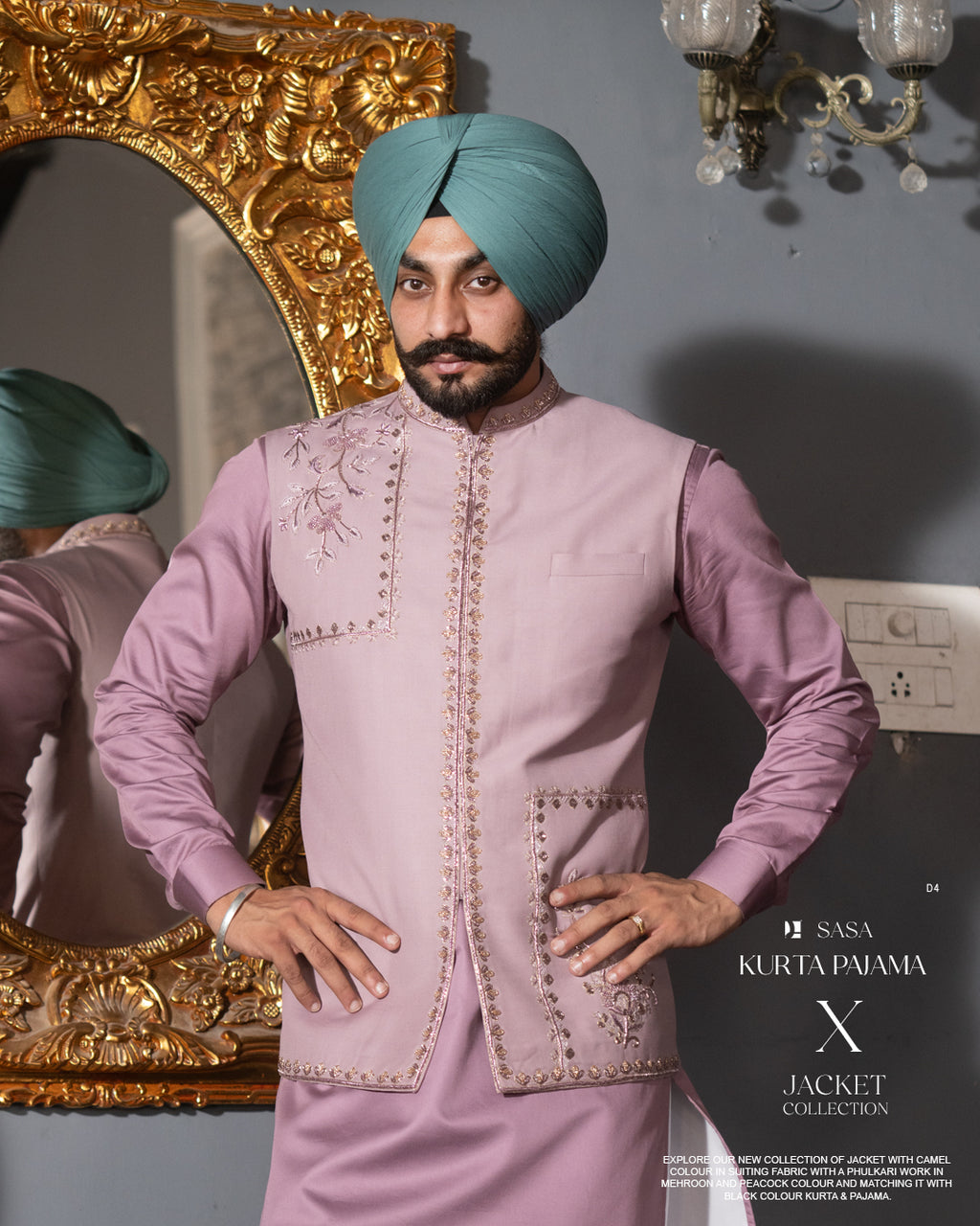 Onion Pink Handworked Jacket with Onion Kurta and White Salwar