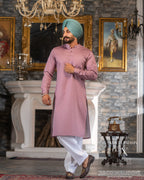 Onion Pink Handworked Jacket with Onion Kurta and White Salwar