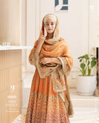 Elegant Orange-Red Ombre Satin Organza Lehenga