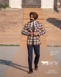 Pale Dogwood Plaid Check Blazer and Navy Blue Pant