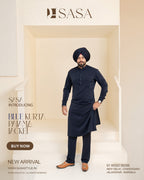 Pale Dogwood Plaid Jacket with Navy Blue Kurta Pajama