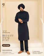 Pale Dogwood Plaid Jacket with Navy Blue Kurta Pajama