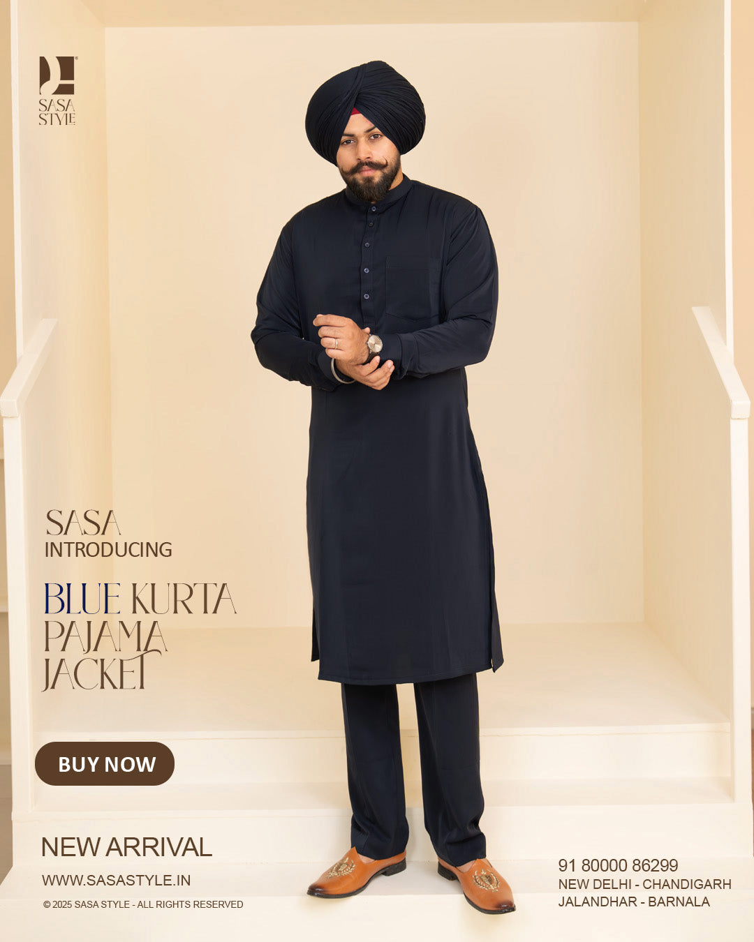 Pale Dogwood Plaid Jacket with Navy Blue Kurta Pajama