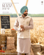 Pale Ivory Embroidered Jacket with Light Beige Kurta Pajama