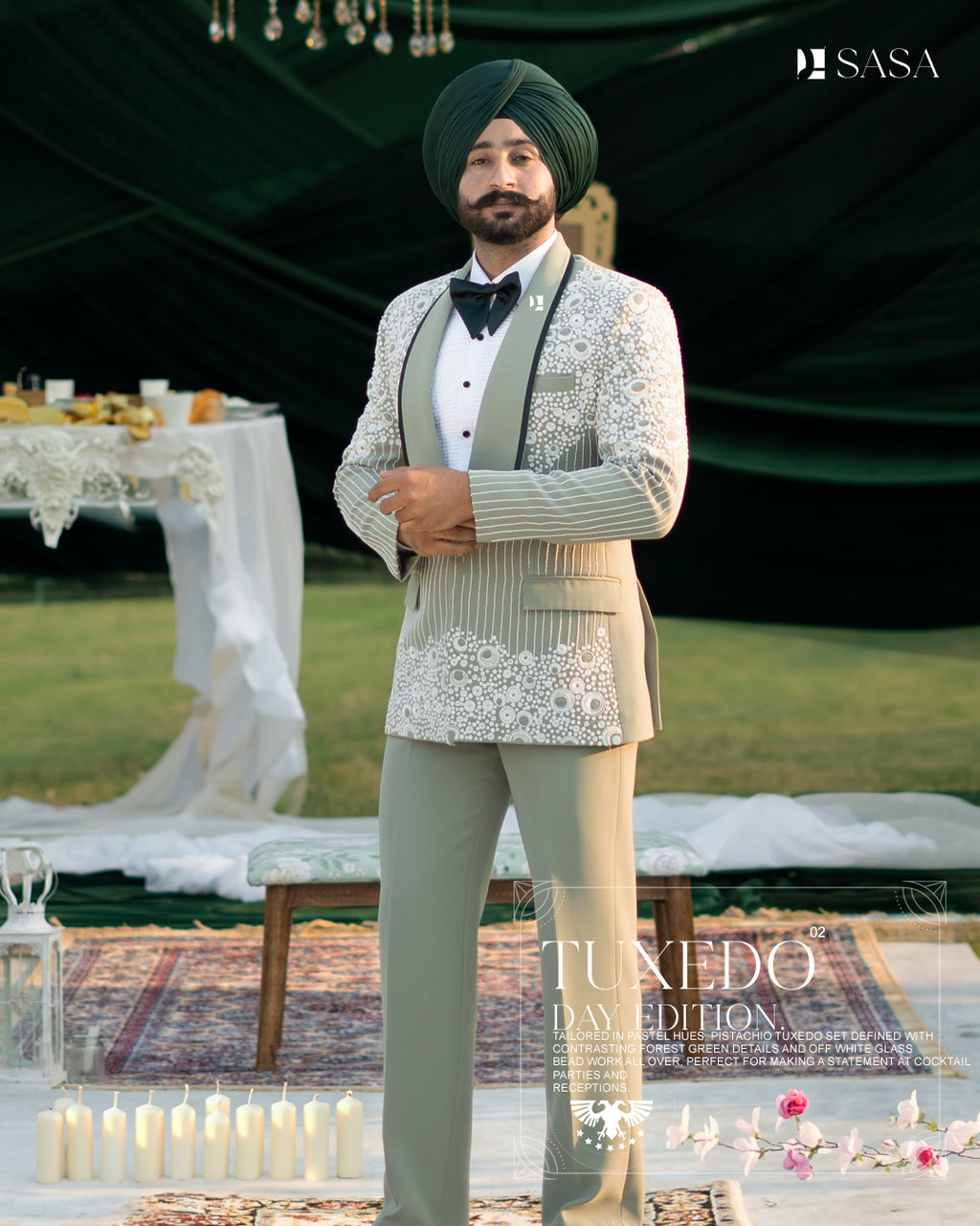 Pastel-Hue Pistachio 2pc Tuxedo Pant