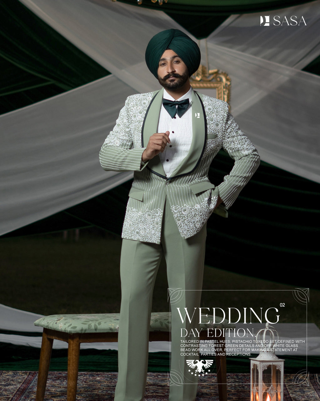 Pastel-Hue Pistachio 2pc Tuxedo Pant