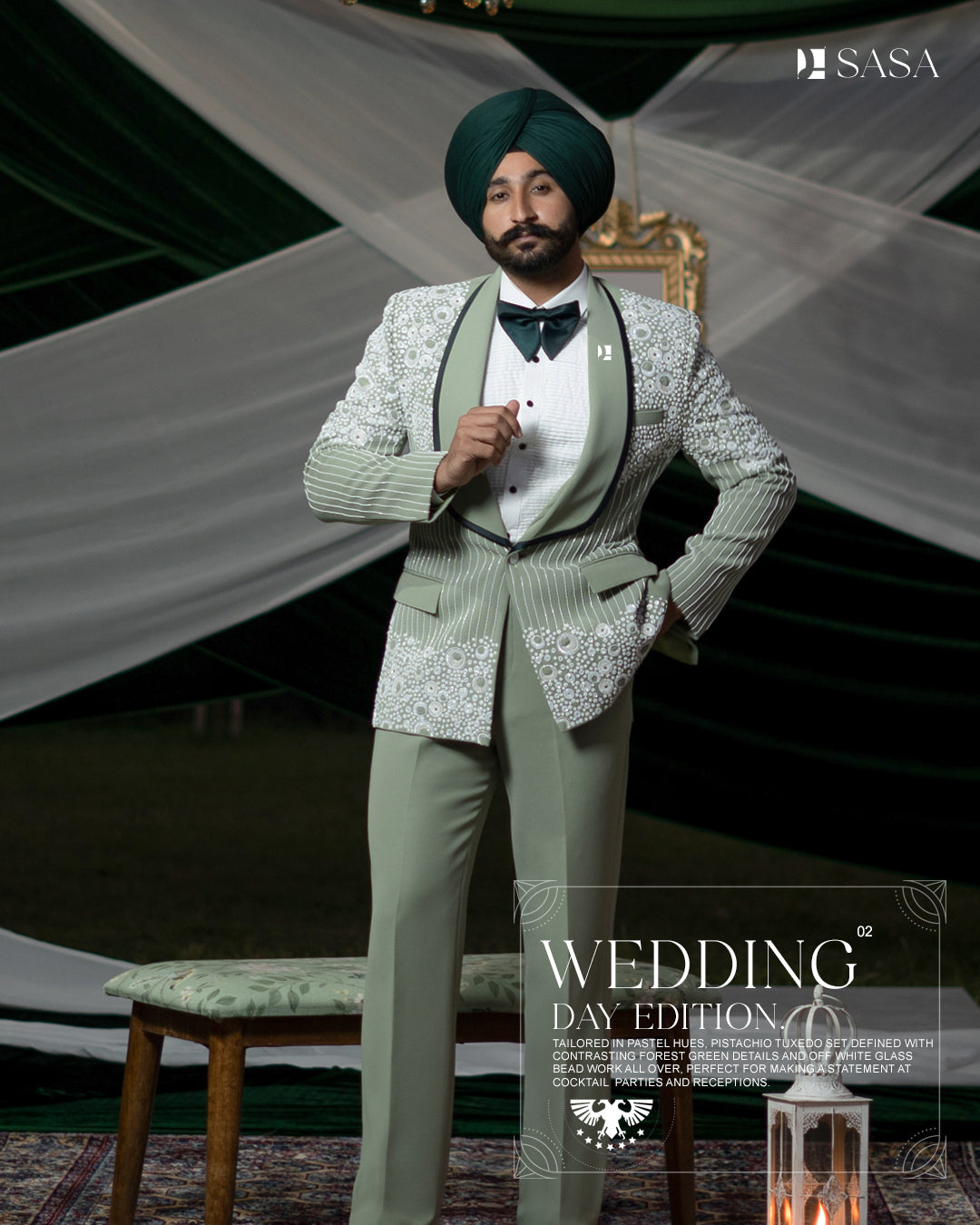 Pastel-Hue Pistachio 2pc Tuxedo Pant