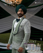 Pastel-Hue Pistachio 2pc Tuxedo Pant