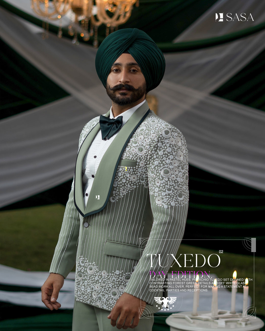 Pastel-Hue Pistachio 2pc Tuxedo Pant