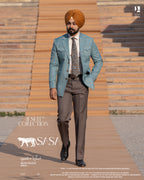 Pastel Blue Plaid Blazer Paired with Classic Dark Grey Pant