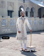 Pastel Leaf Sherwani – Subtle Elegance for the Modern Groom