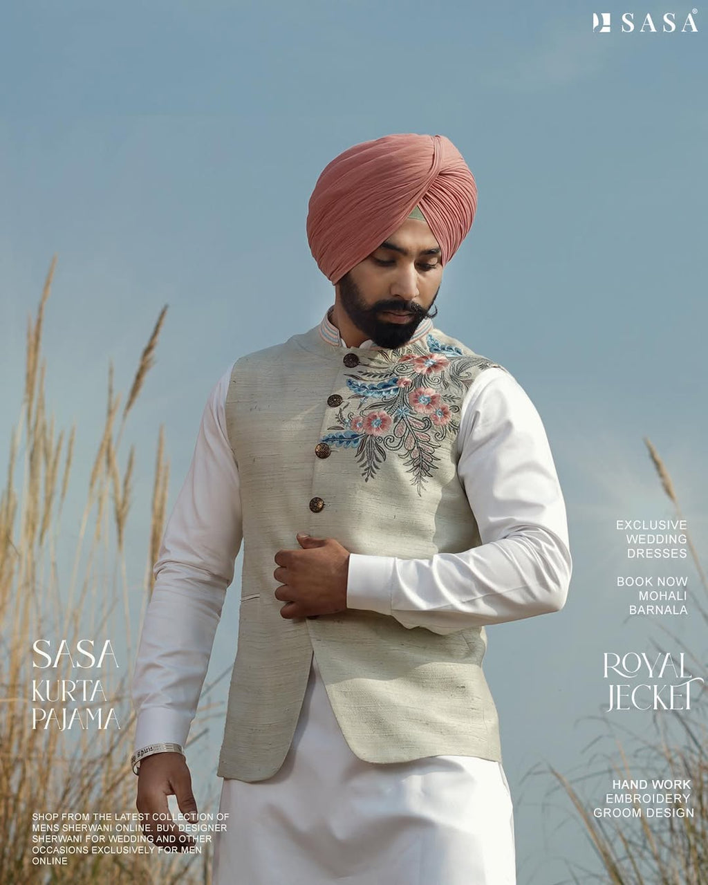 Pastel Mint Embroidered Jacket with Classic White Kurta Pajama
