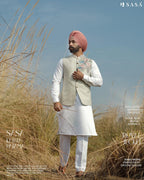 Pastel Mint Embroidered Jacket with Classic White Kurta Pajama
