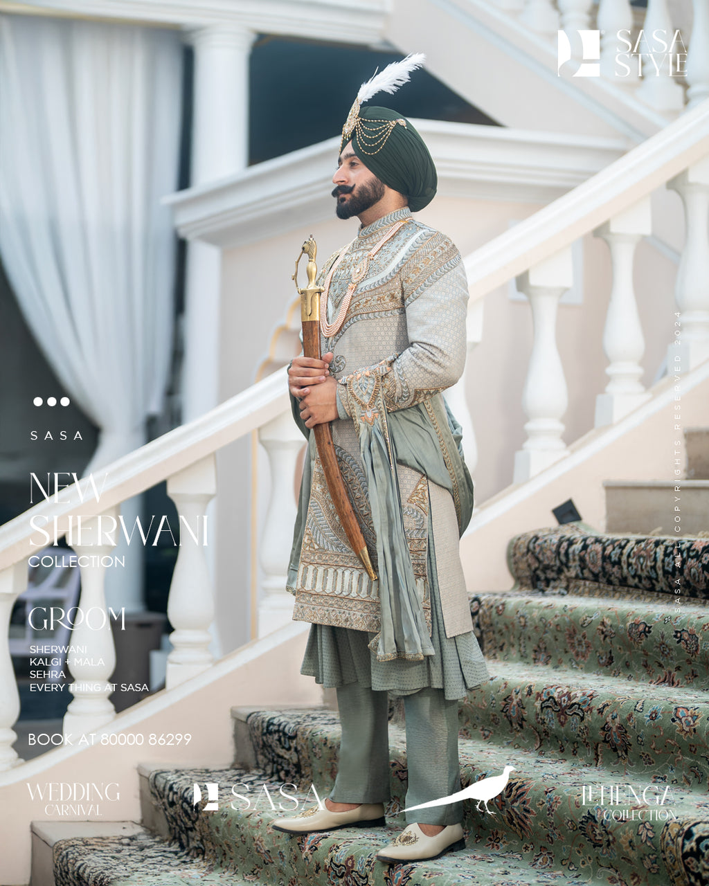 Pastel Mint Green Brocade Sherwani – A Timeless Masterpiece