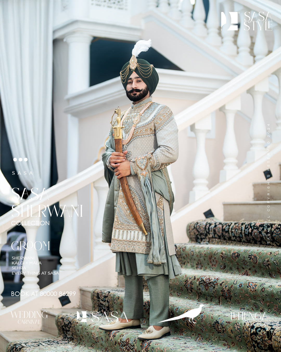 Pastel Mint Green Brocade Sherwani – A Timeless Masterpiece