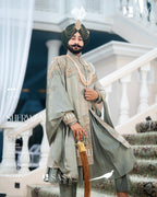Pastel Mint Green Brocade Sherwani – A Timeless Masterpiece