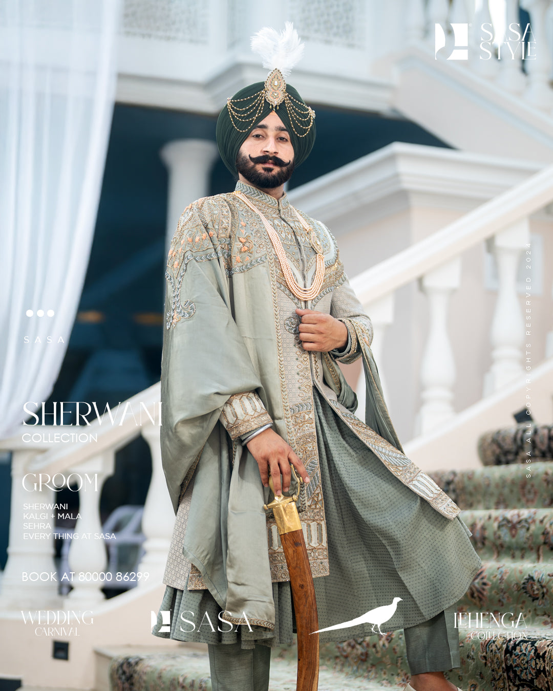 Pastel Mint Green Brocade Sherwani – A Timeless Masterpiece