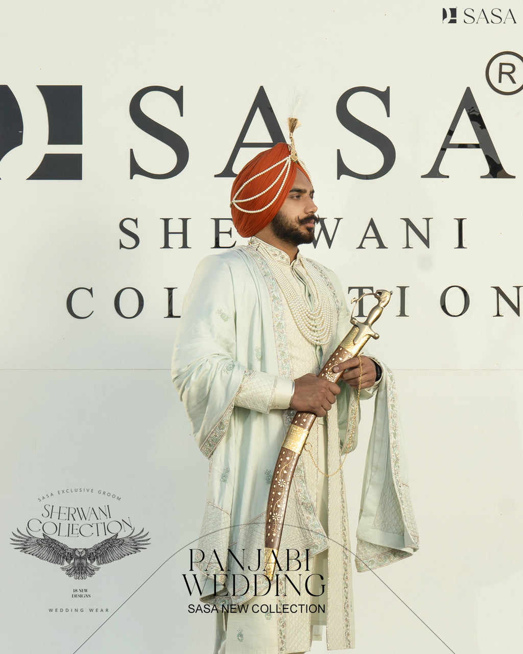 Pastel Mint Sherwani Set with Handcrafted Detailing