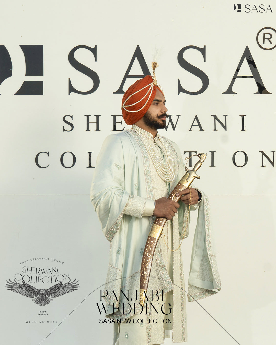Pastel Mint Sherwani Set with Handcrafted Detailing