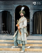 Pastel Mint Green Brocade Sherwani – A Timeless Masterpiece