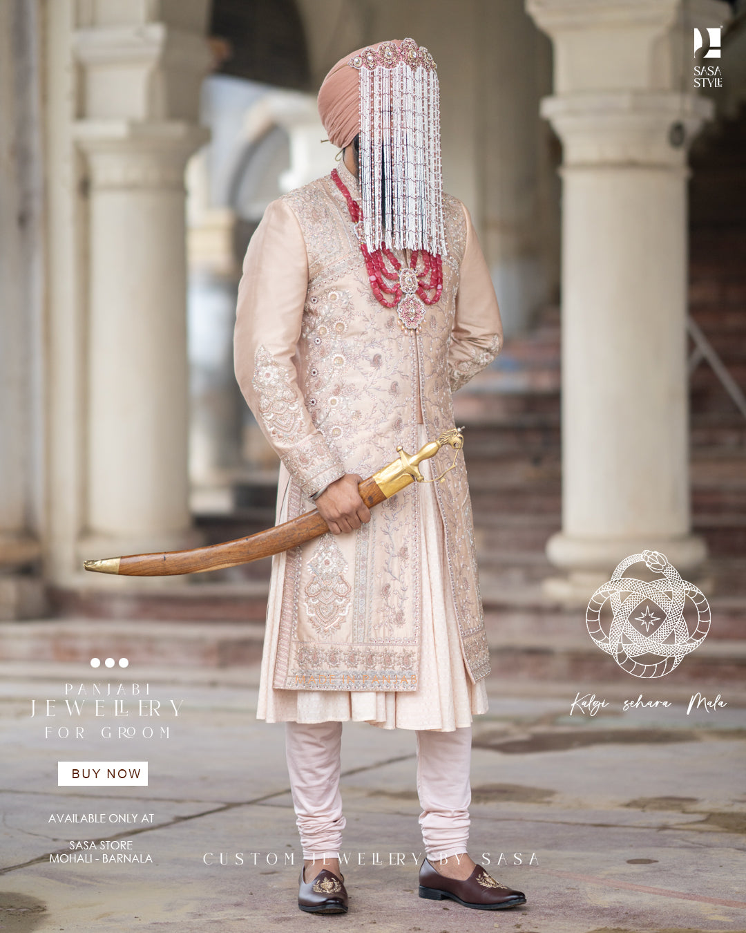 Peach Pearl Cascade Sehra