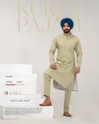Peach Velvet Embroidered Jacket with C-Green Kurta Pajama