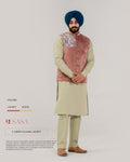 Peach Velvet Embroidered Jacket with C-Green Kurta Pajama