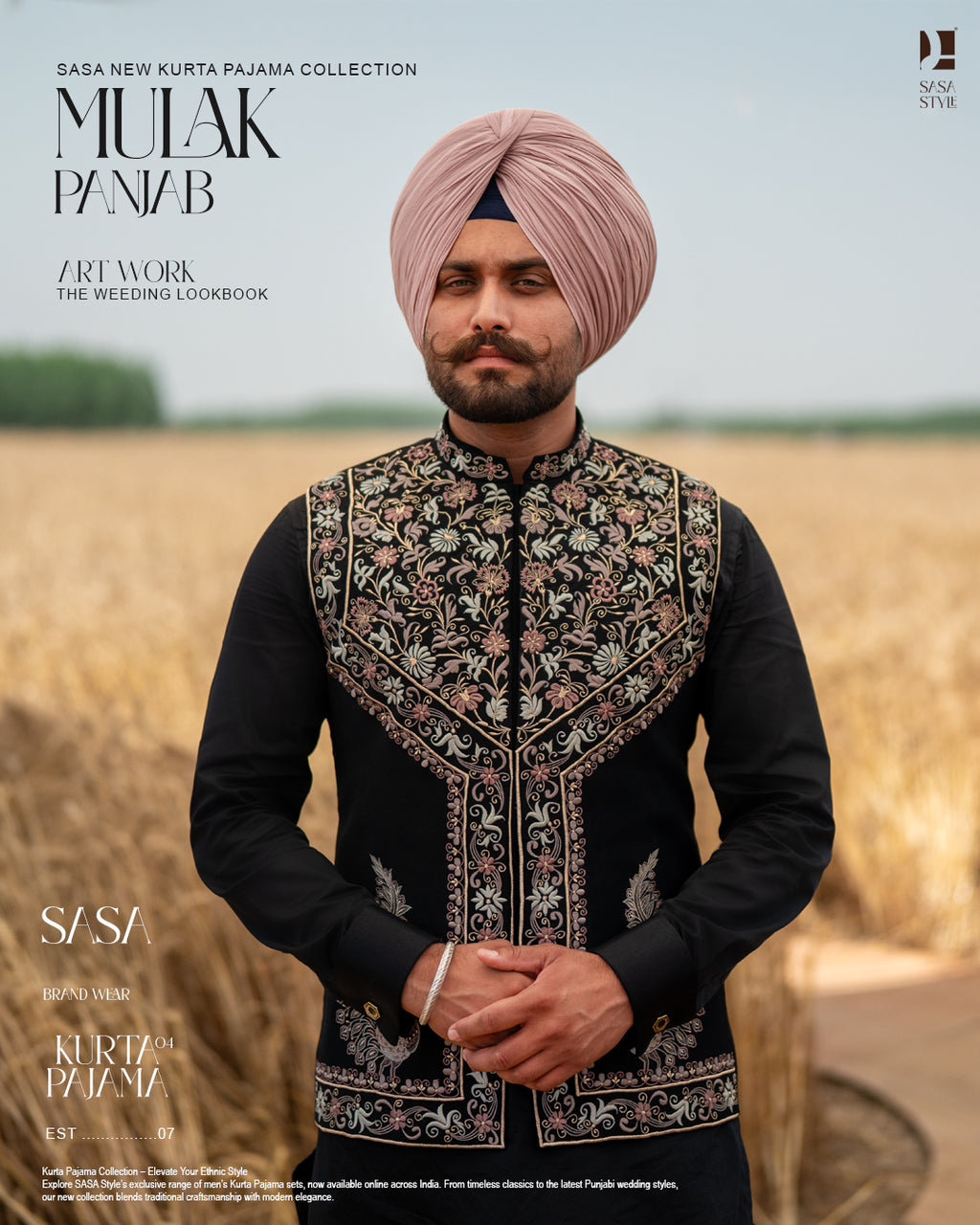 Peacock Embroidered Black Jacket with Classic Kurta Chadra