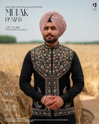 Peacock Embroidered Black Jacket with Classic Kurta Chadra