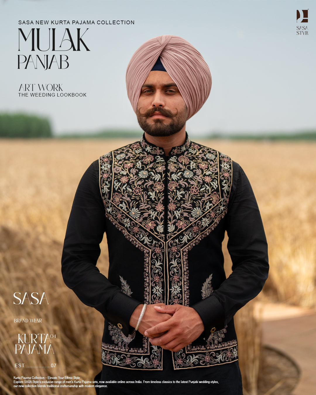 Peacock Embroidered Black Jacket with Classic Kurta Chadra