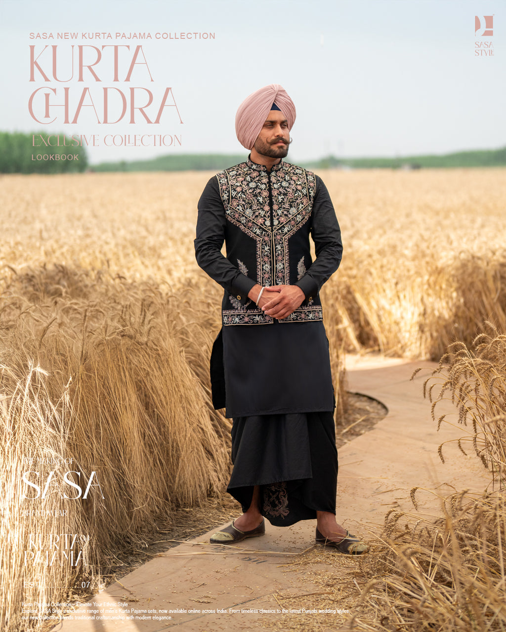 Peacock Embroidered Black Jacket with Classic Kurta Chadra